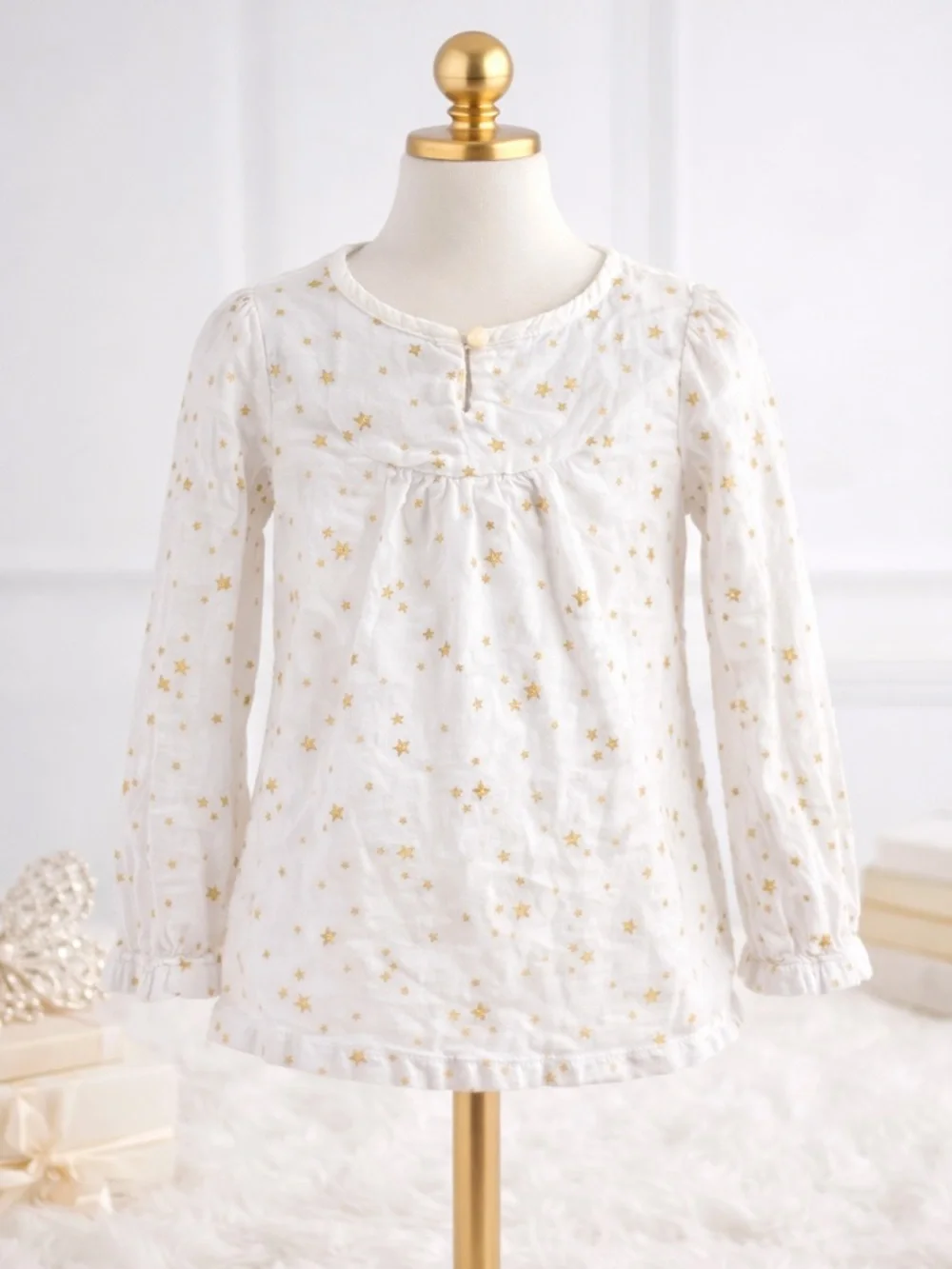 OshKosh B’gosh Gold Star Toddler Top 4T |‎ White Long Sleeve Girls Shirt